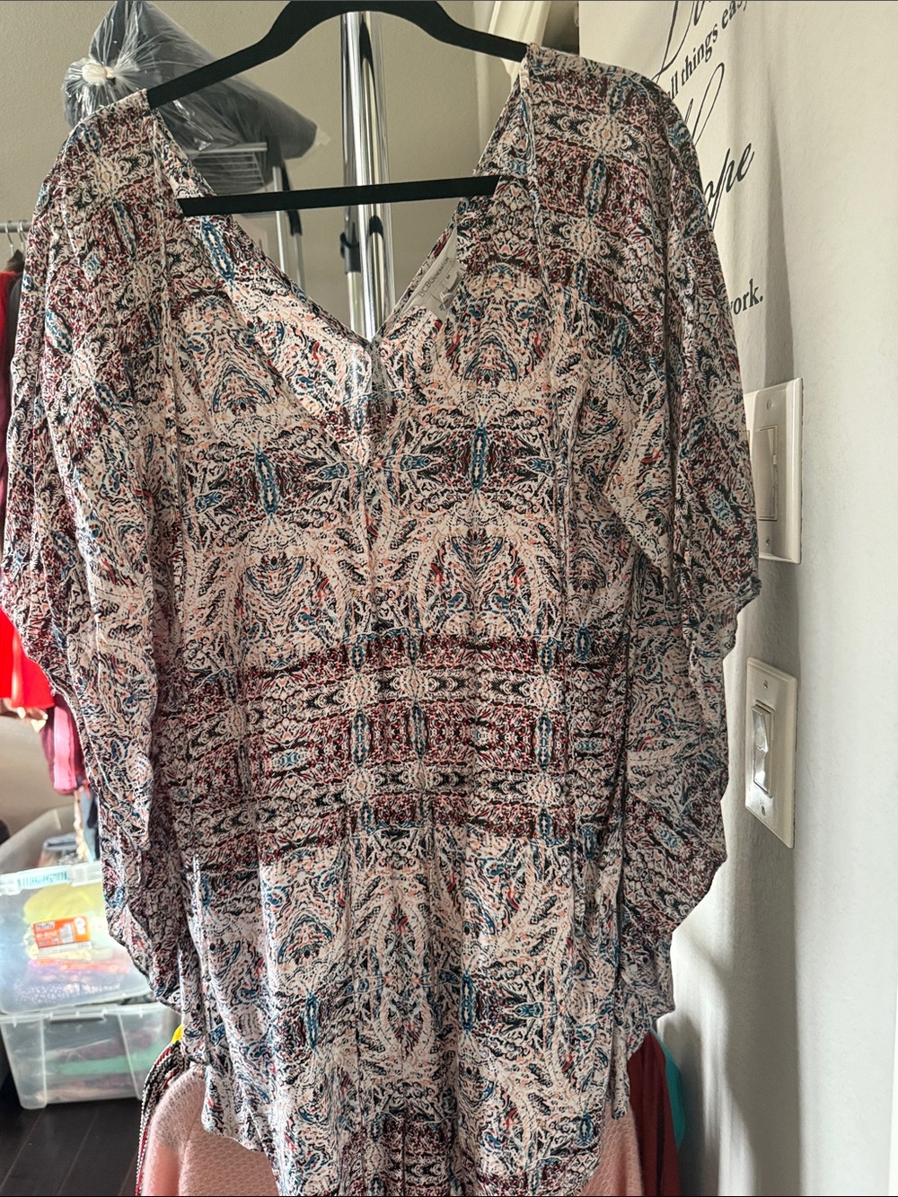 BCBGeneration White Tunic with Blue and Red Paisley Print